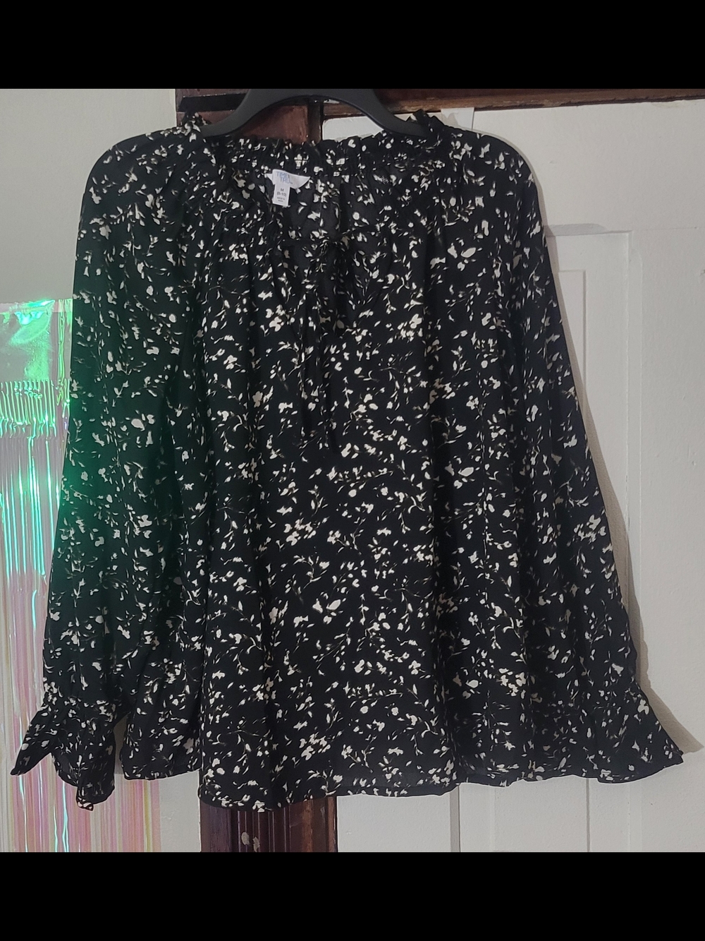 Time and Tru Black and White Floral Print Blouse